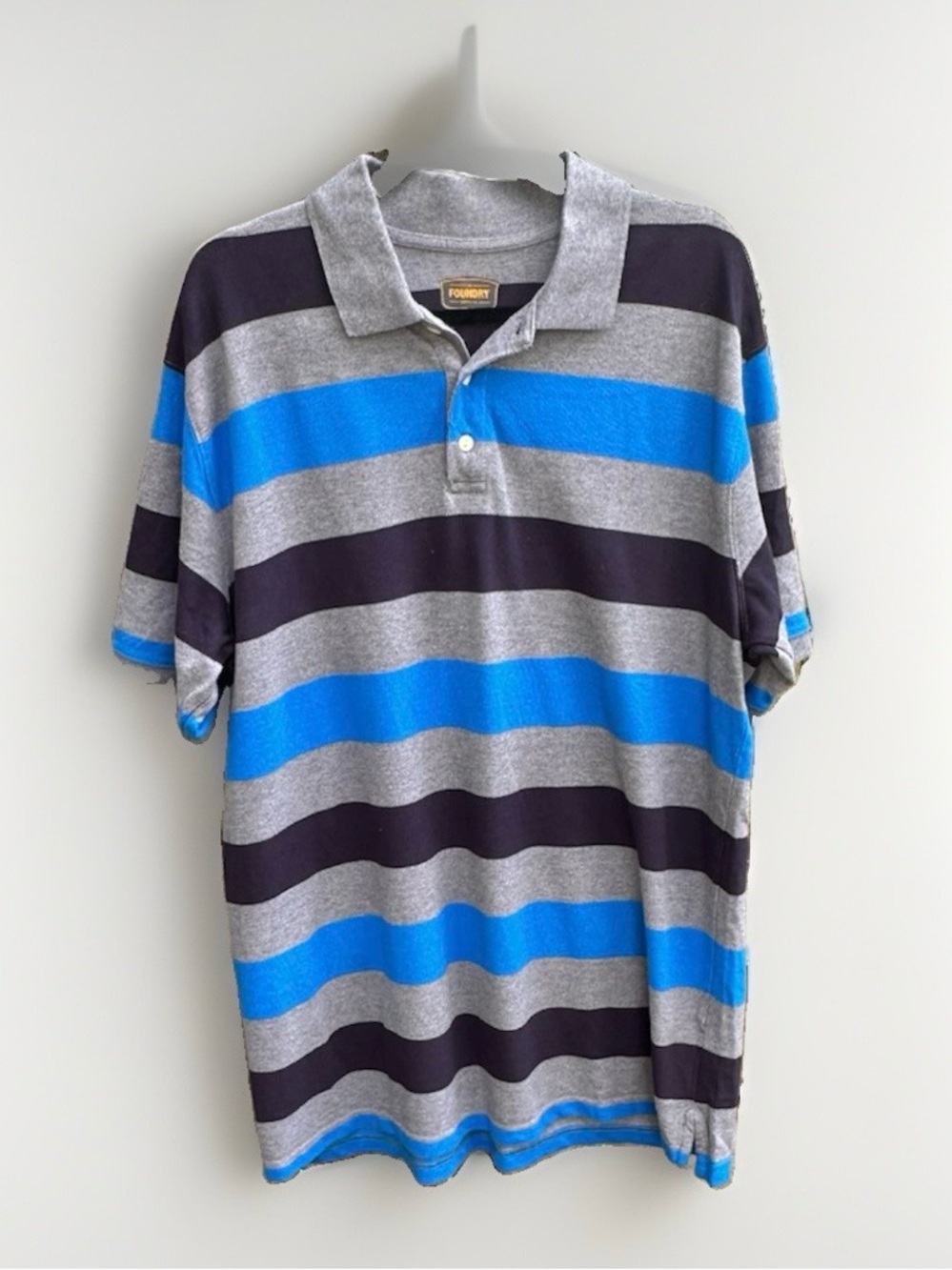 The Foundry Supply Co. Gray, Blue & Black Striped Polo